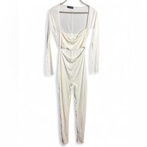 Naked Wardrobe White Long Sleeve Cut Out Jumpsuit Medium